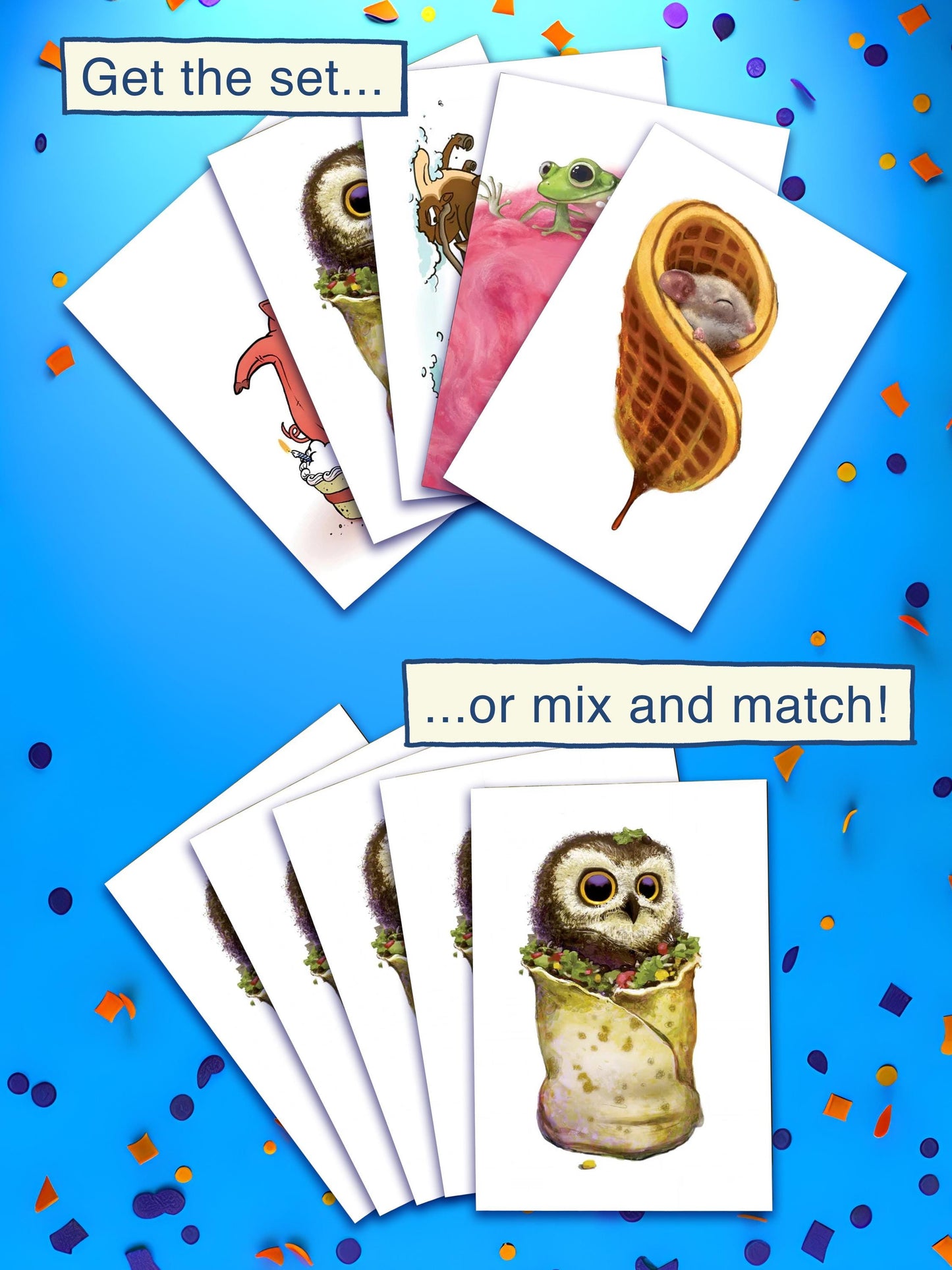 Animals In Food Greeting Card Bundle - Adorable Outside, Blank Inside